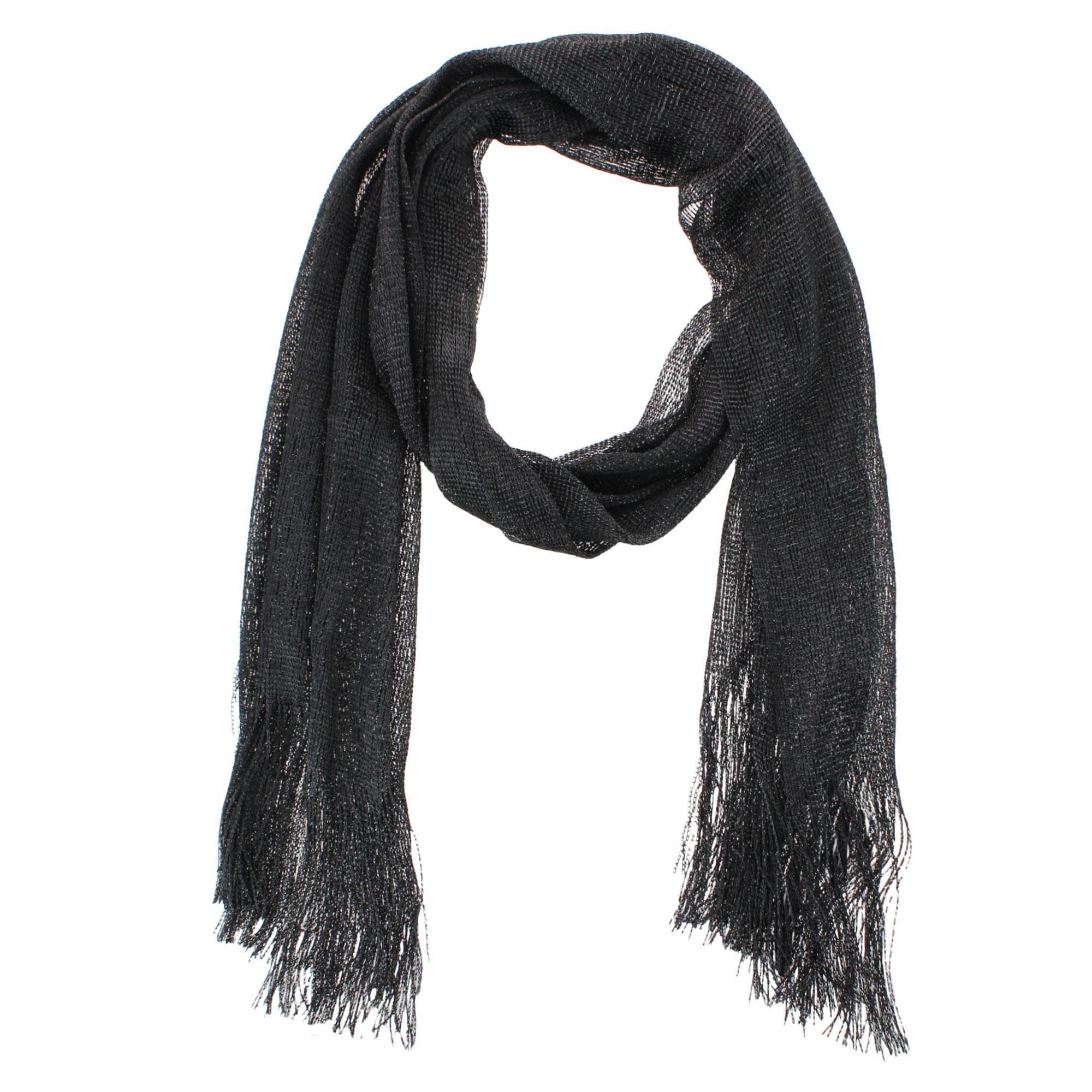 CTM® Women's Shimmering Fringe Evening Shawl Scarf - Black