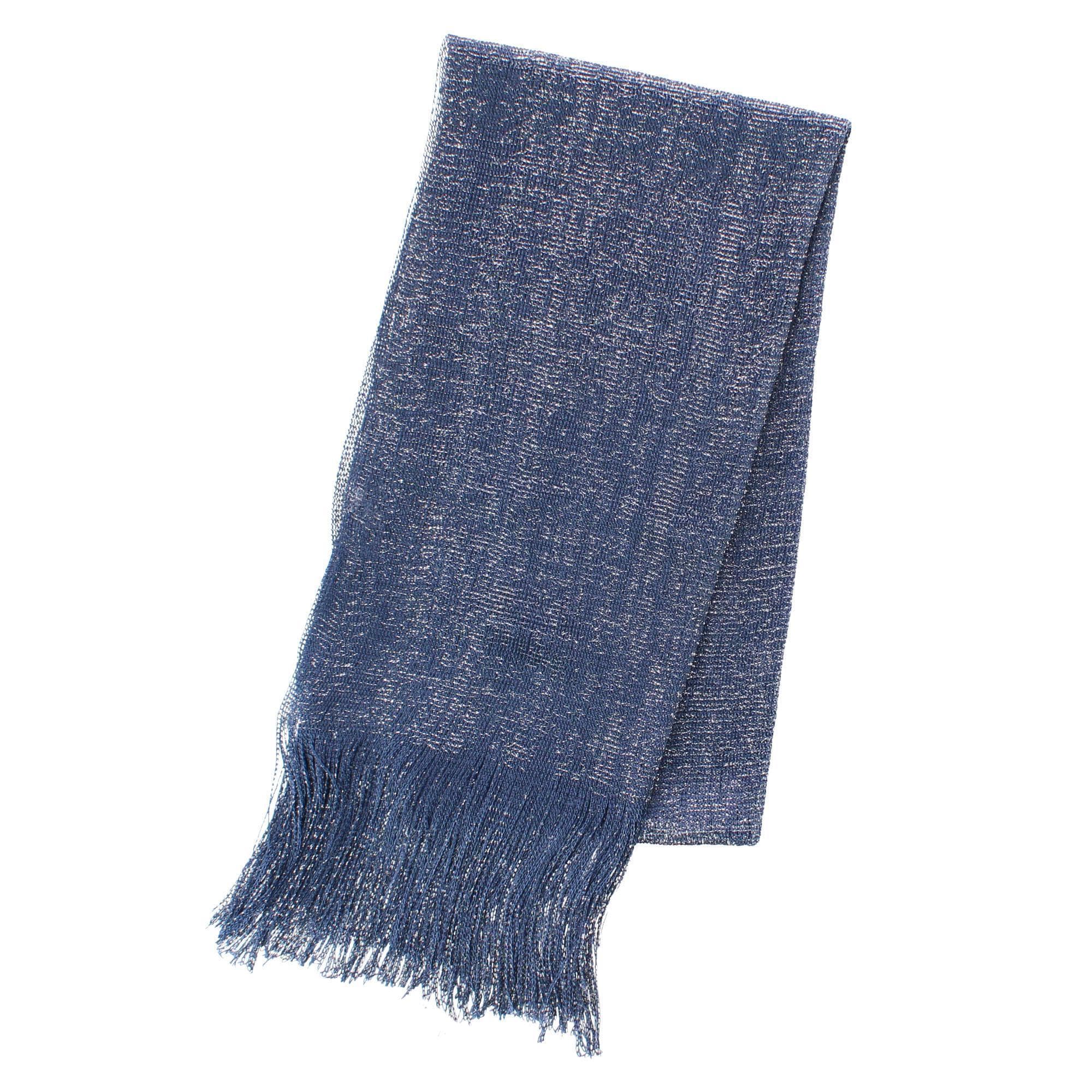 CTM® Women's Shimmering Fringe Evening Shawl Scarf - Navy Blue