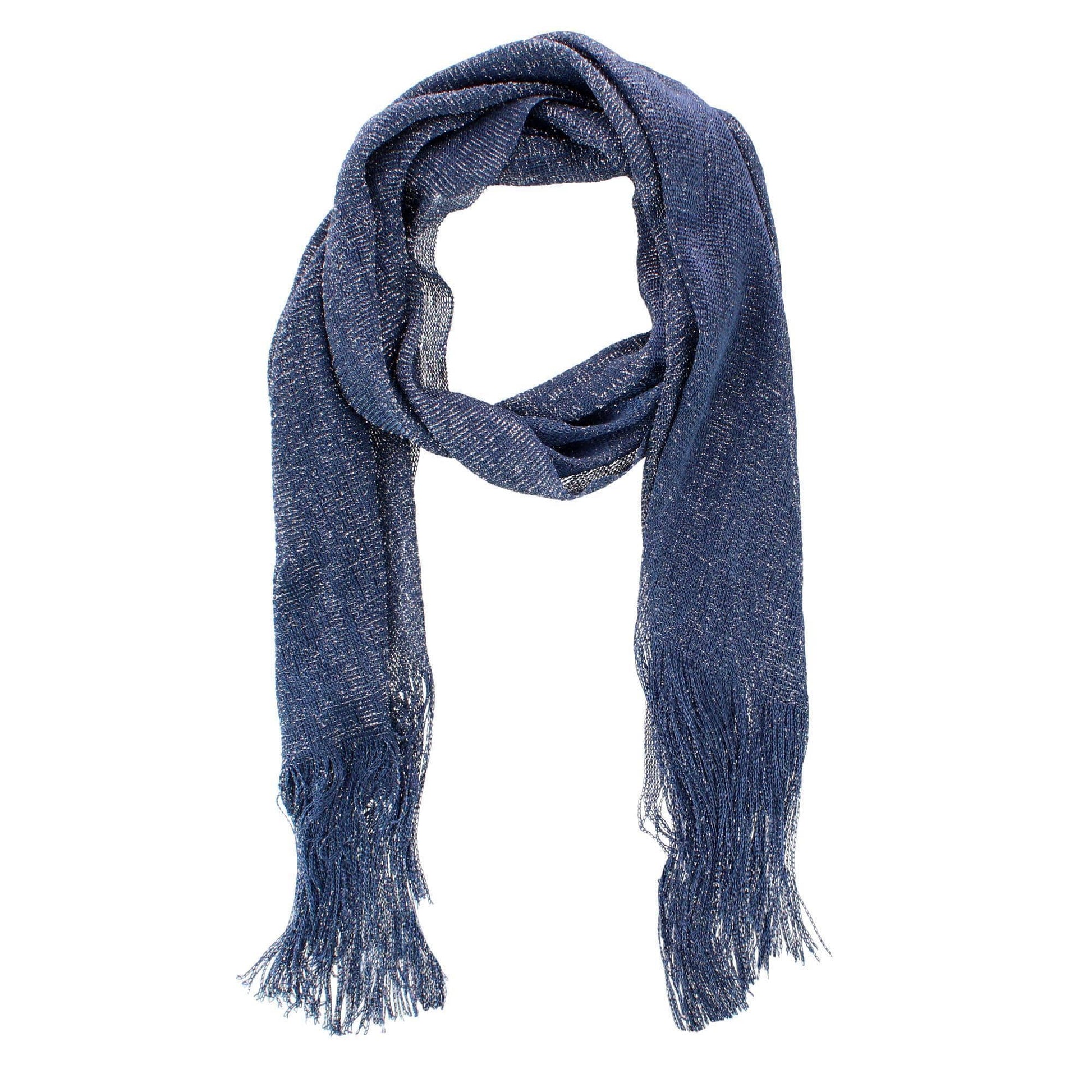 CTM® Women's Shimmering Fringe Evening Shawl Scarf - Navy Blue