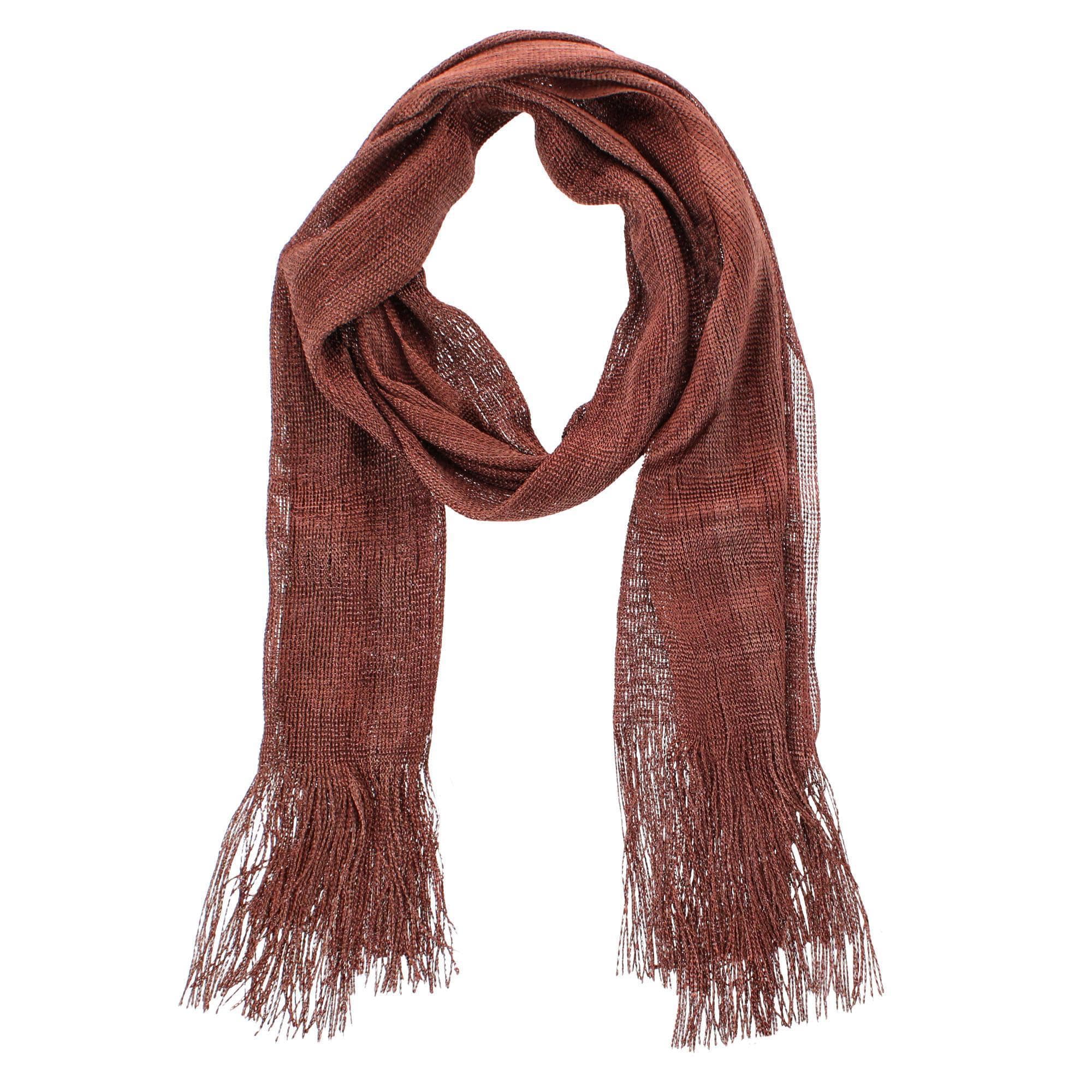 CTM® Women's Shimmering Fringe Evening Shawl Scarf - Brown