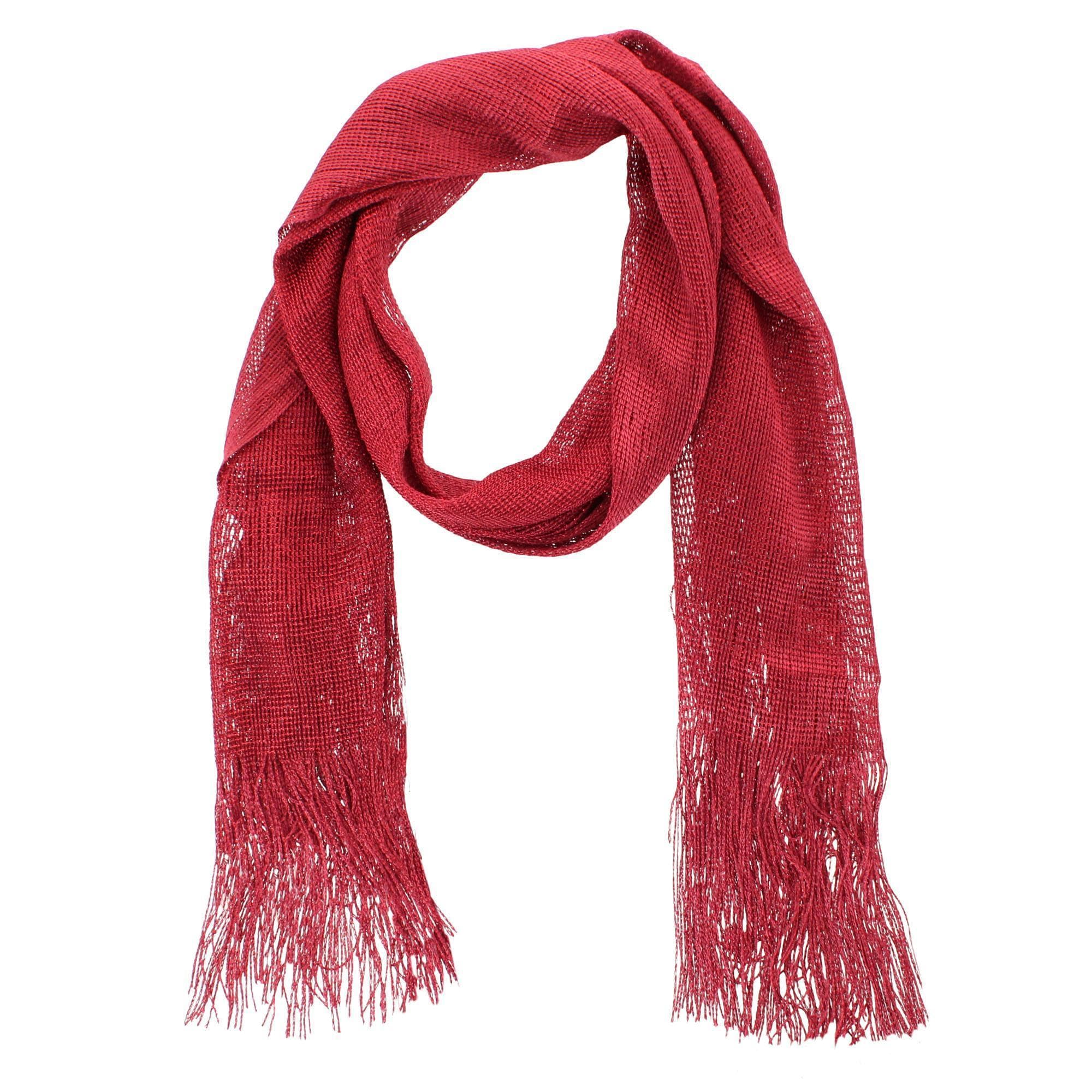 CTM® Women's Shimmering Fringe Evening Shawl Scarf - Burgundy