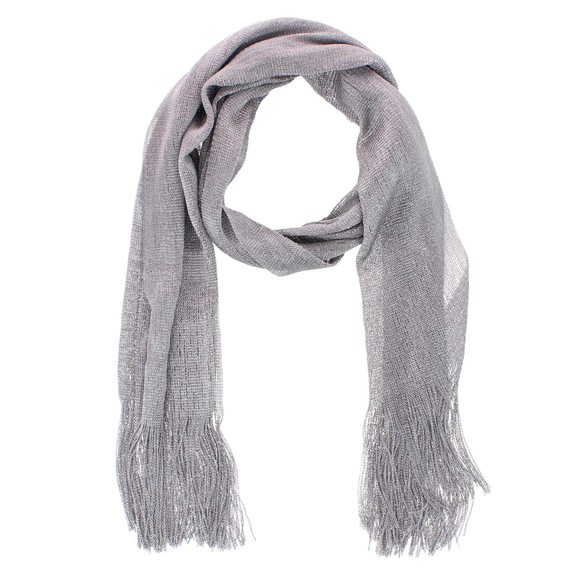CTM® Women's Shimmering Fringe Evening Shawl Scarf - Dark Silver