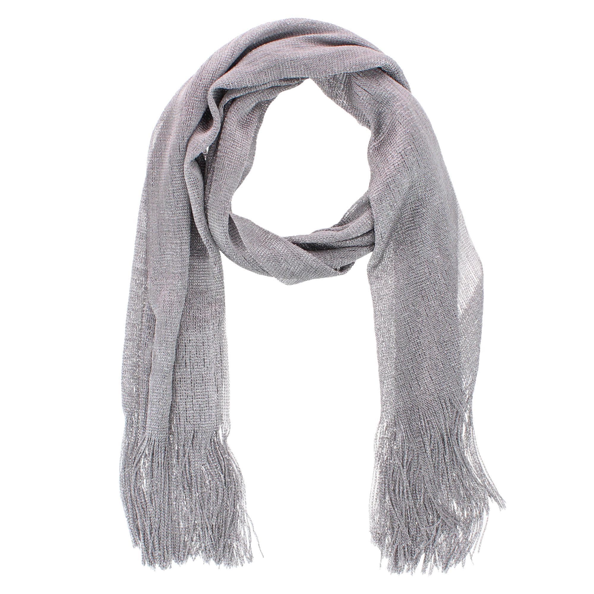 CTM® Women's Shimmering Fringe Evening Shawl Scarf - Dark Silver