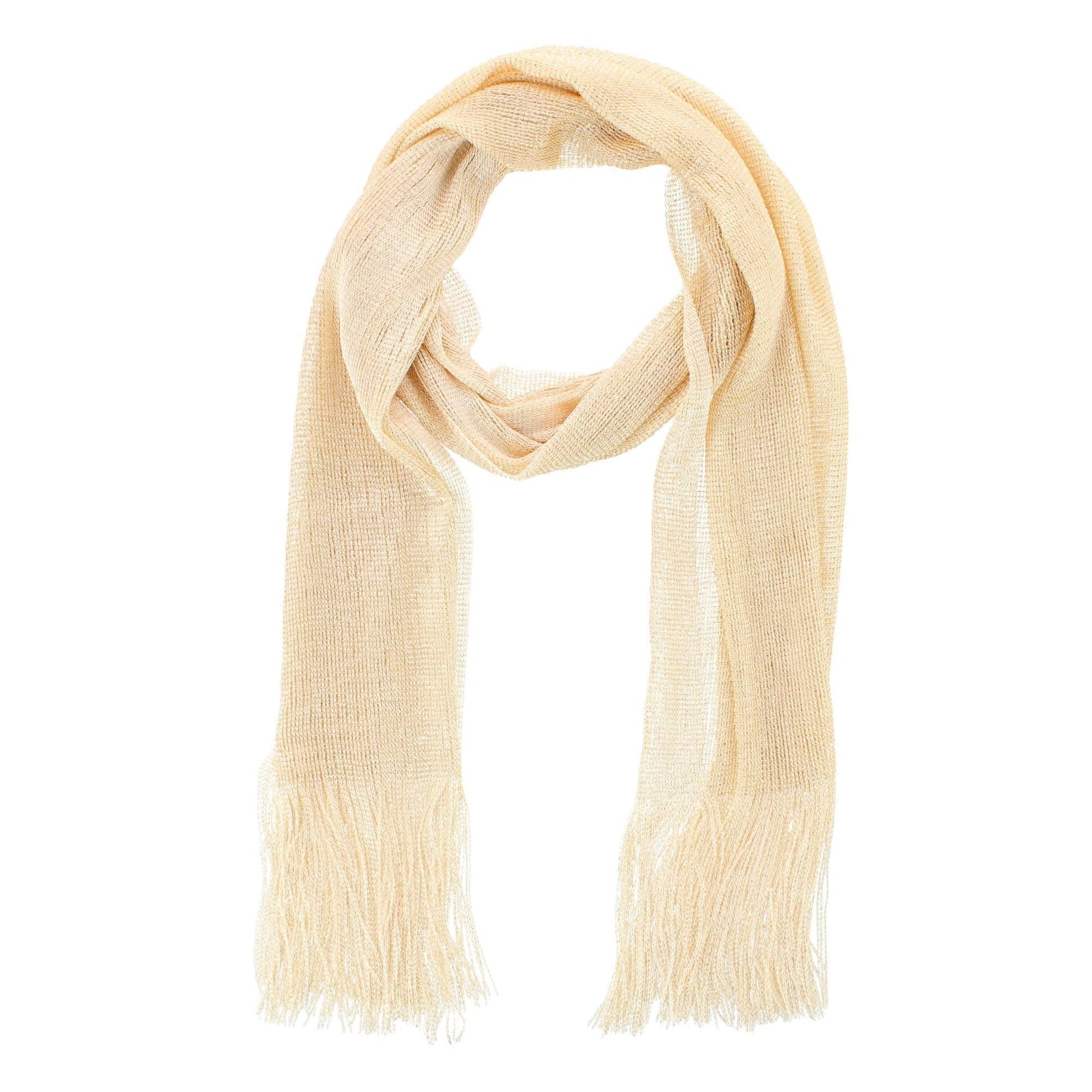 CTM® Women's Shimmering Fringe Evening Shawl Scarf - Light Gold