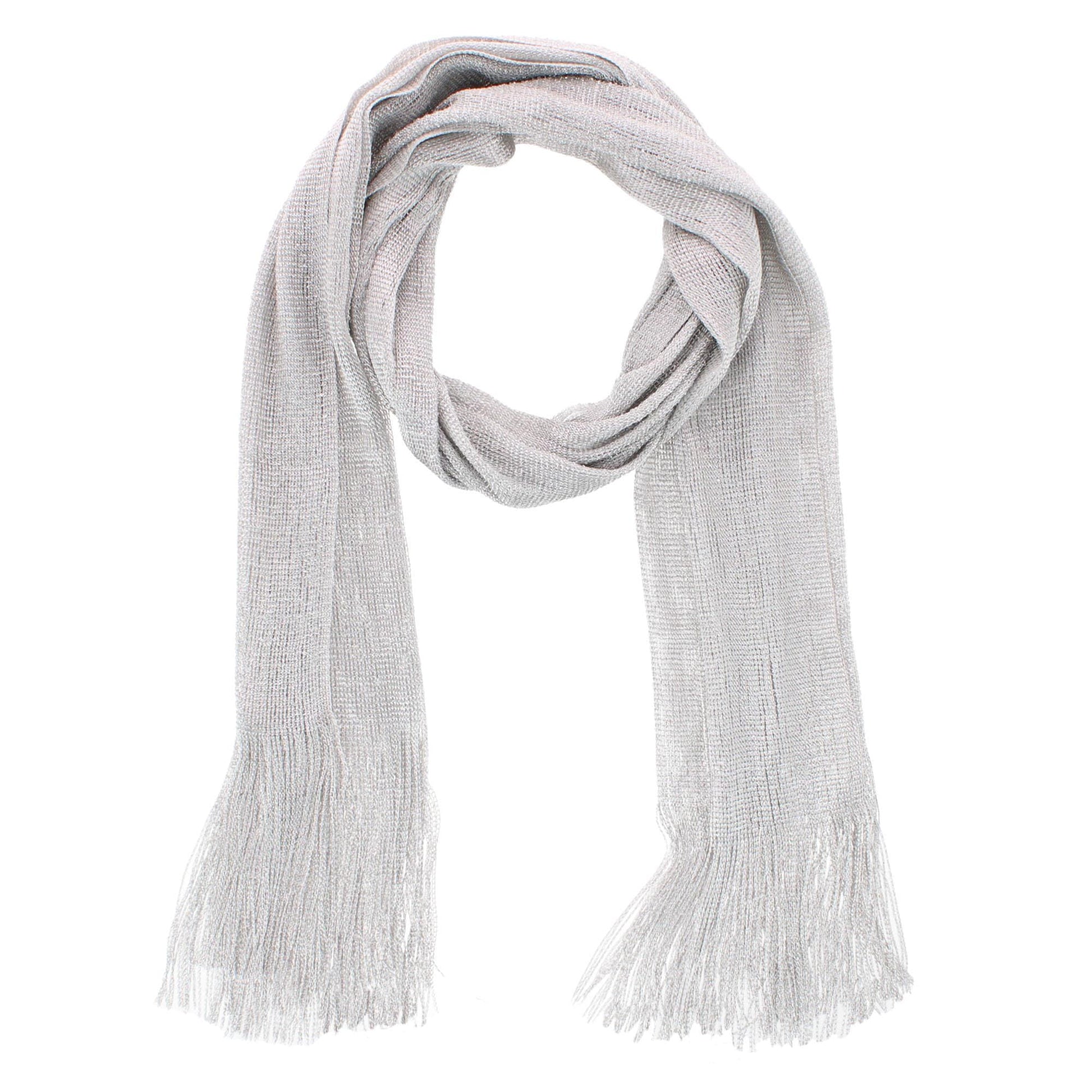 CTM® Women's Shimmering Fringe Evening Shawl Scarf - Silver