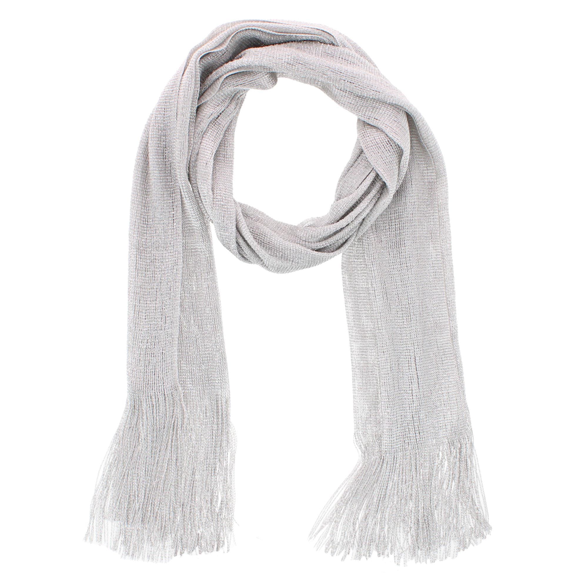 CTM® Women's Shimmering Fringe Evening Shawl Scarf - Silver