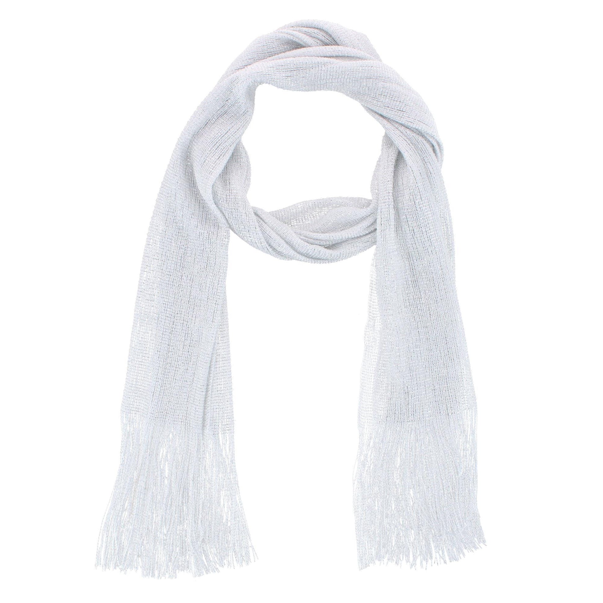 CTM® Women's Shimmering Fringe Evening Shawl Scarf - White