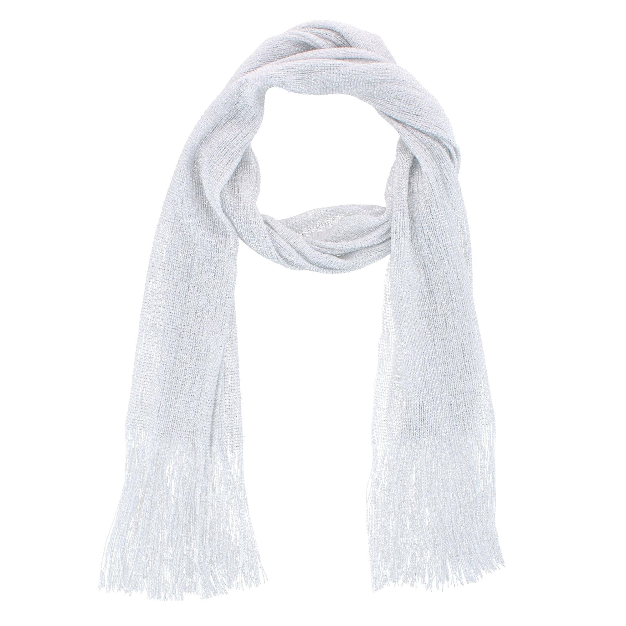 CTM® Women's Shimmering Fringe Evening Shawl Scarf - White