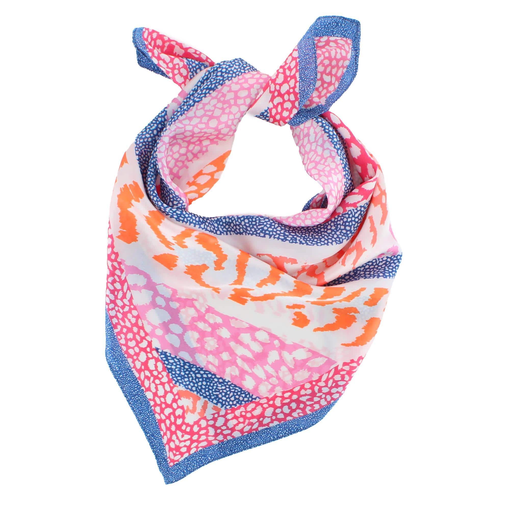 CTM® Women's Abstract Animal Print Silky Square Scarf - Coral Multi