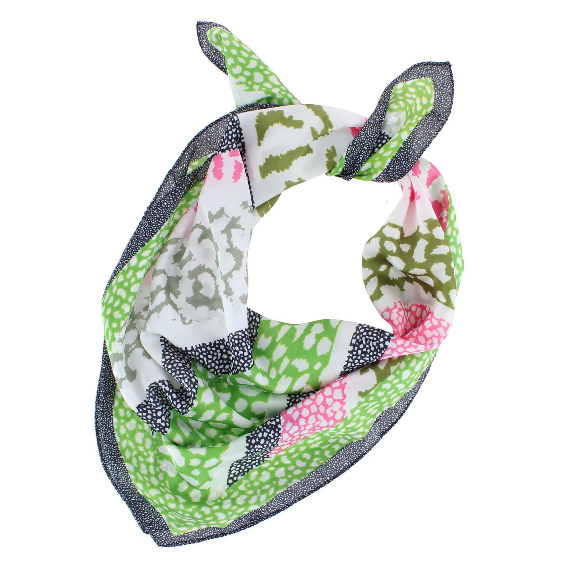 CTM® Women's Abstract Animal Print Silky Square Scarf - Green Multi