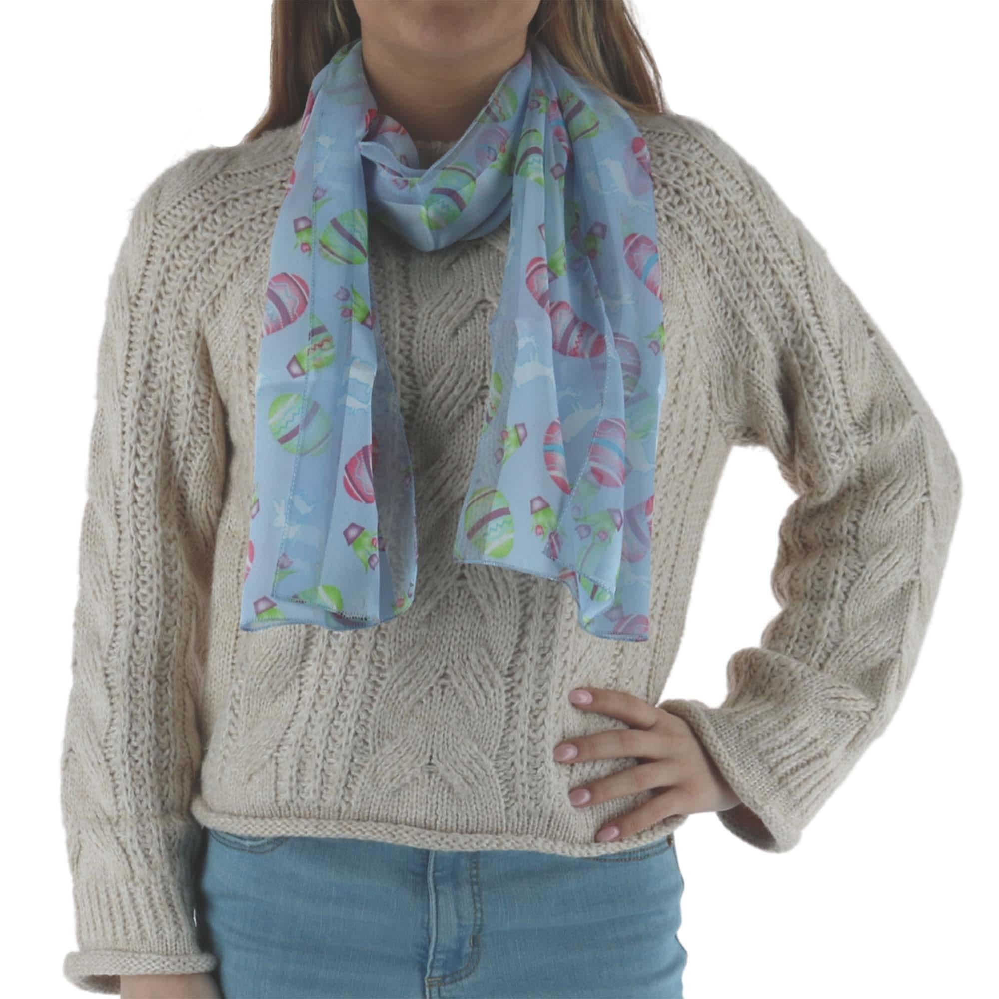 CTM® Women's Easter Bunny and Egg Print Holiday Lightweight Scarf - Blue