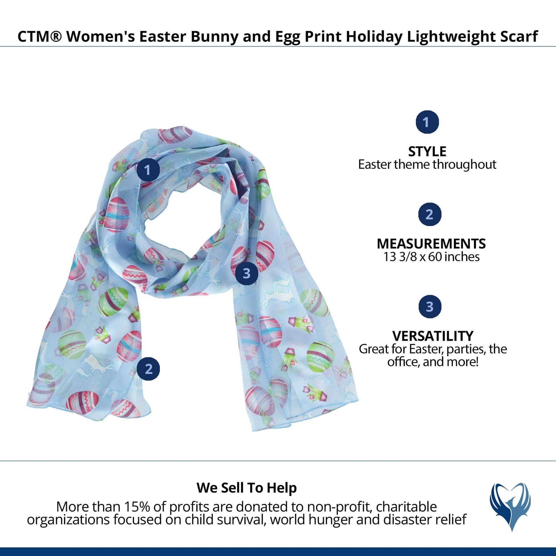 CTM® Women's Easter Bunny and Egg Print Holiday Lightweight Scarf - Blue