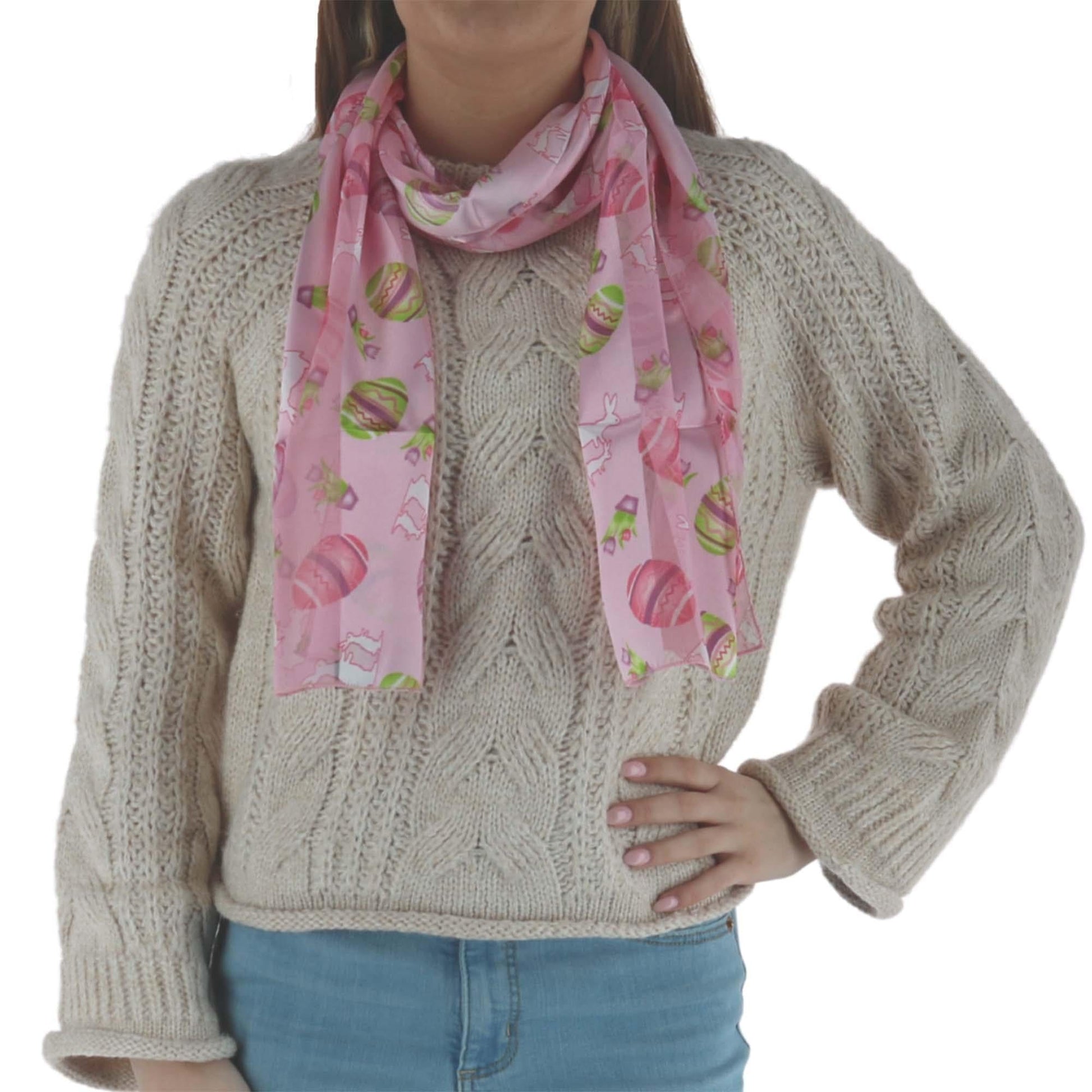 CTM® Women's Easter Bunny and Egg Print Holiday Lightweight Scarf - Pink