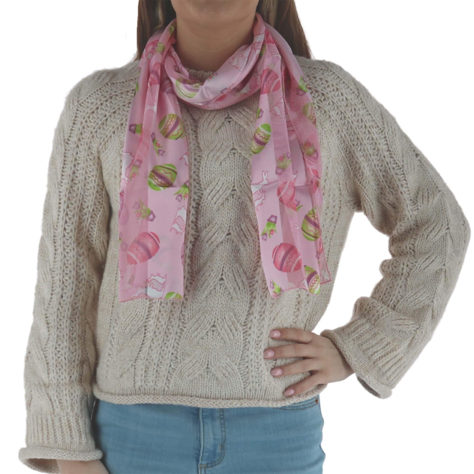 CTM® Women's Easter Bunny and Egg Print Holiday Lightweight Scarf - Pink