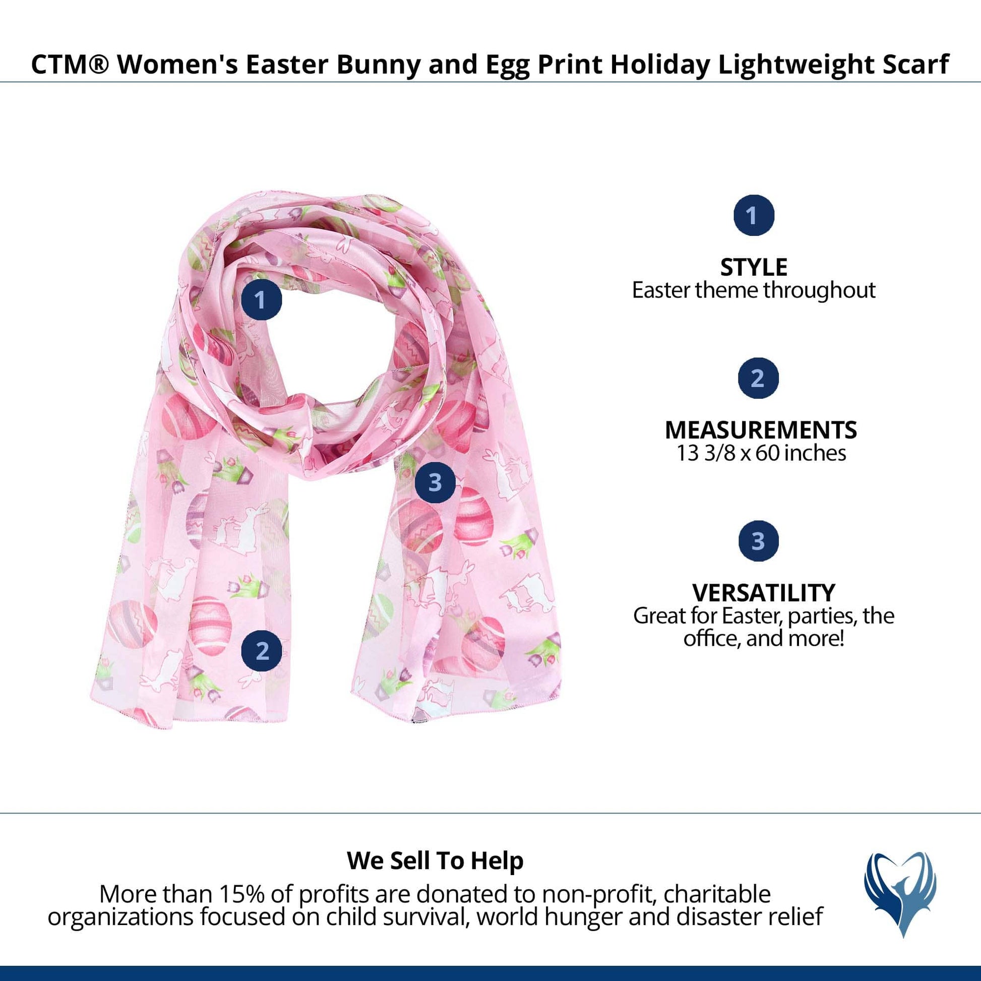 CTM® Women's Easter Bunny and Egg Print Holiday Lightweight Scarf - Pink