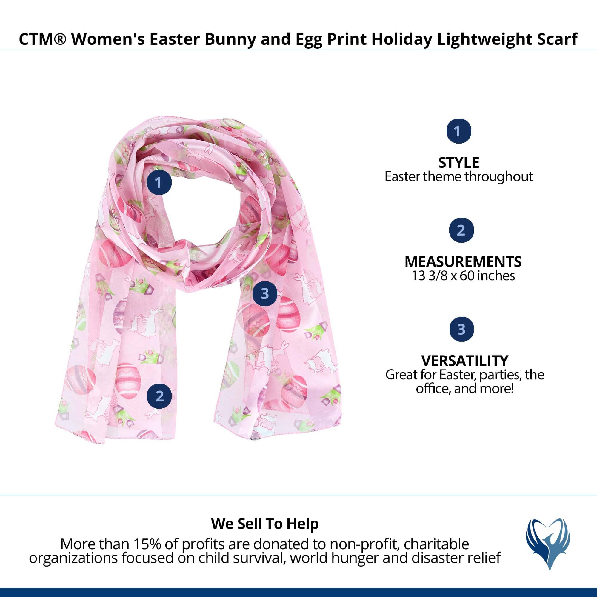 CTM® Women's Easter Bunny and Egg Print Holiday Lightweight Scarf - Pink