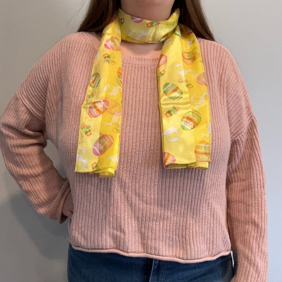 CTM® Women's Easter Bunny and Egg Print Holiday Lightweight Scarf - Yellow
