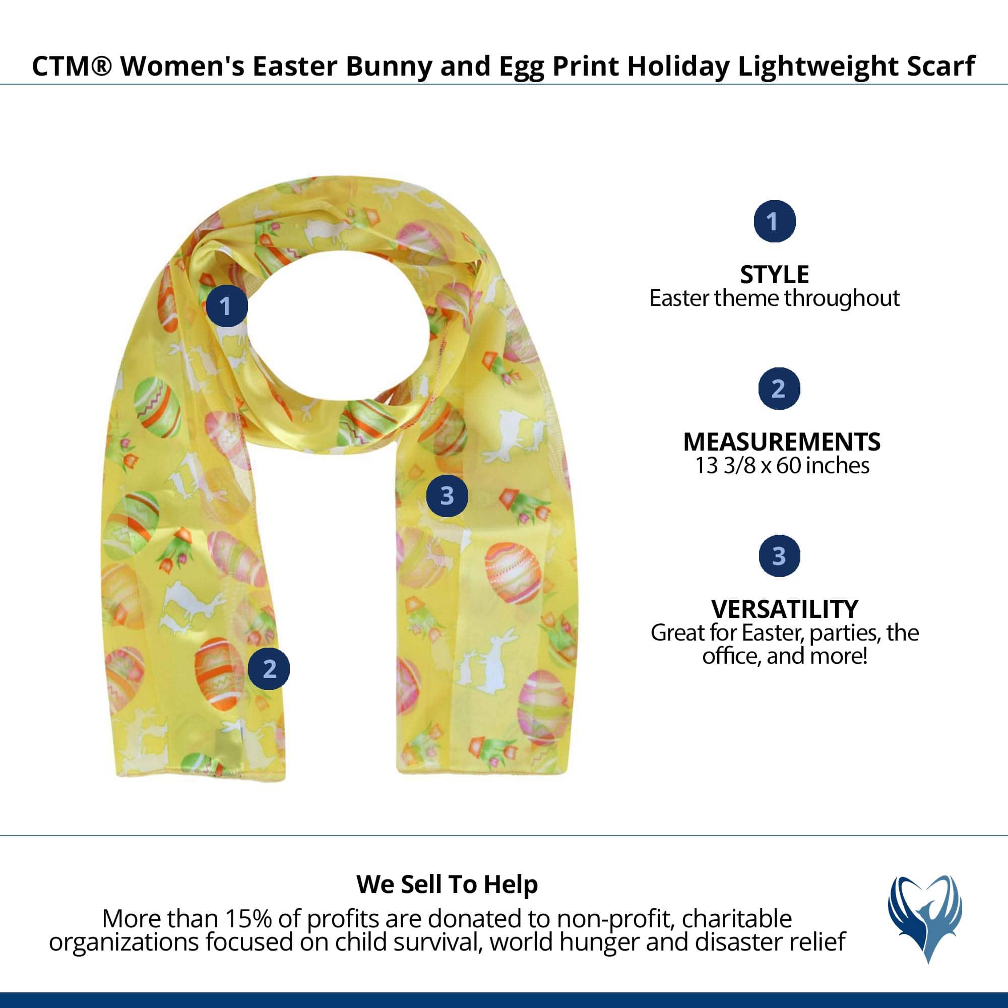 CTM® Women's Easter Bunny and Egg Print Holiday Lightweight Scarf - Yellow