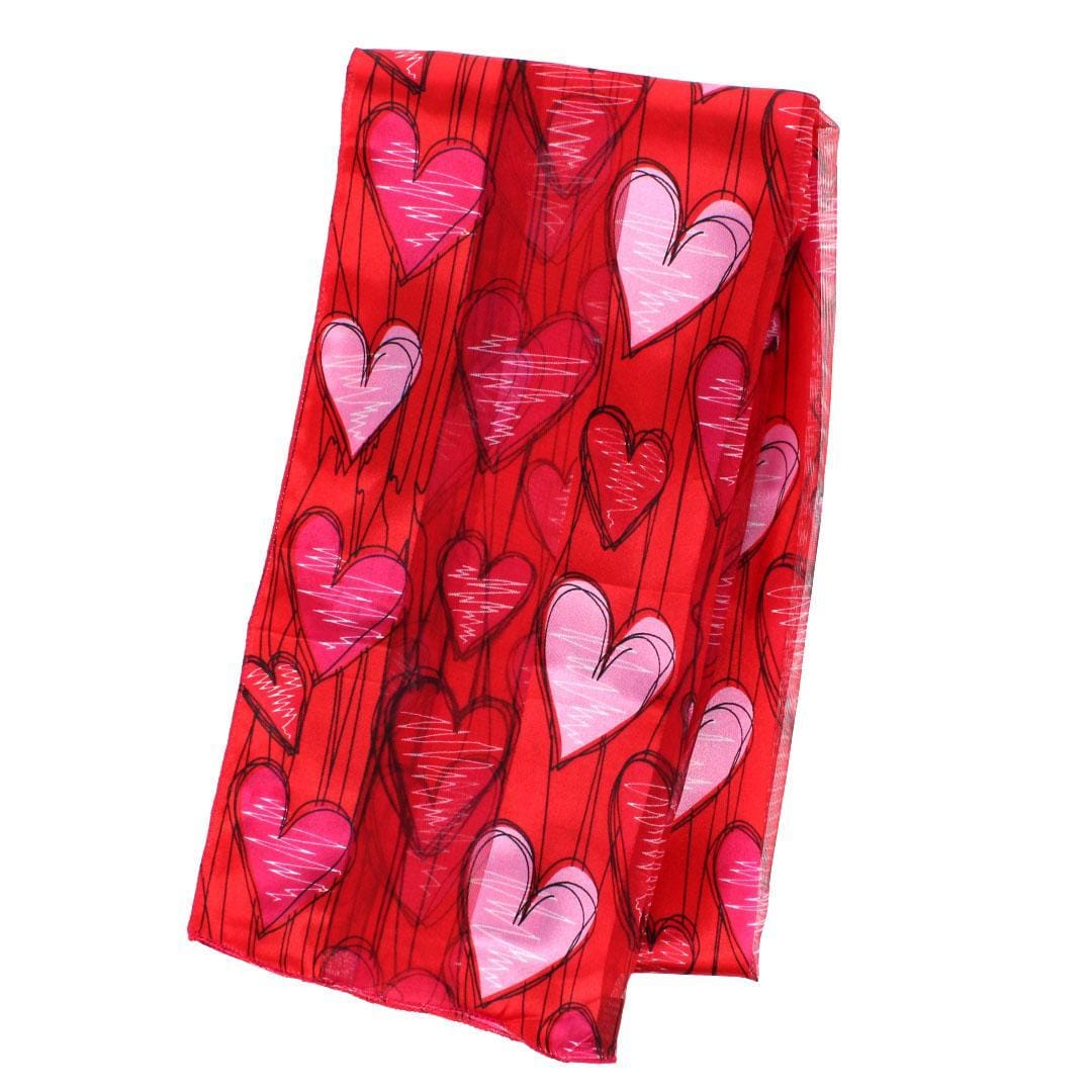 CTM® Women's Valentine's Day Hearts & Stripes Lightweight Print Scarf - Red