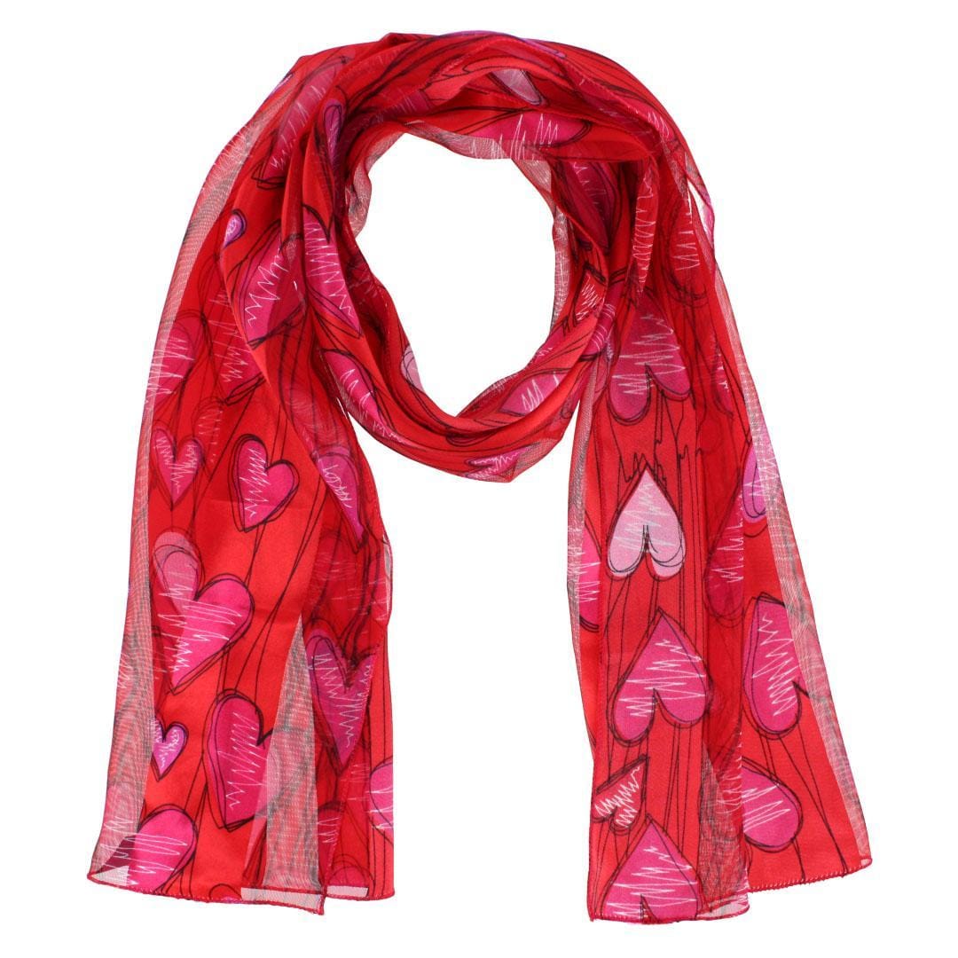 CTM® Women's Valentine's Day Hearts & Stripes Lightweight Print Scarf - Women's Valentine's Day Hearts & Stripes Lightweight Print Scarf