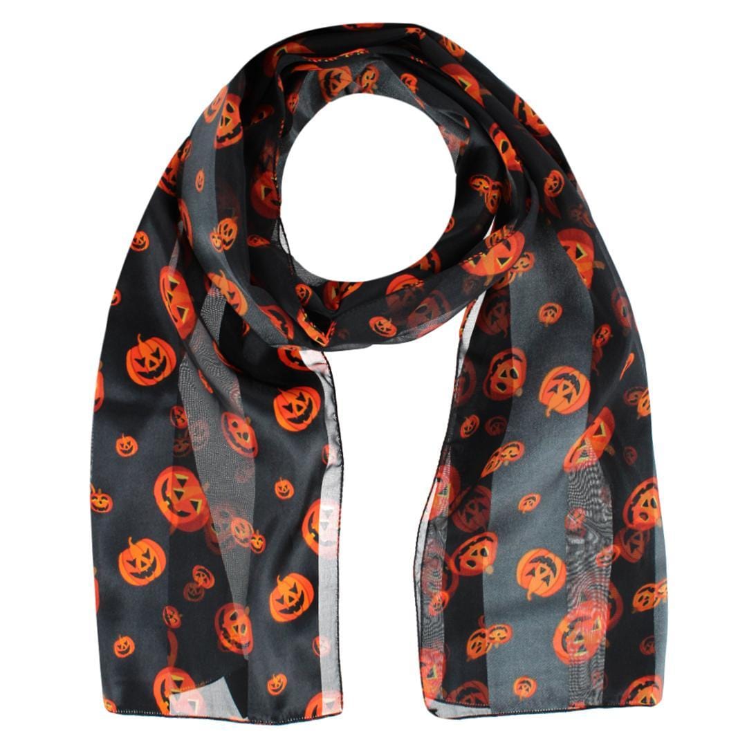 CTM® Women's Pumpkin Jack O Lantern Halloween Lightweight Satin Scarf