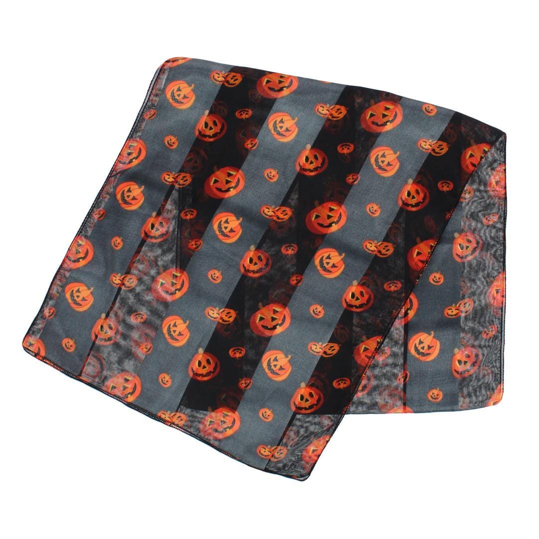 CTM® Women's Pumpkin Jack O Lantern Halloween Lightweight Satin Scarf - Black