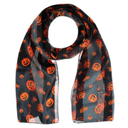 Women's Pumpkin Jack O Lantern Halloween Lightweight Satin Scarf