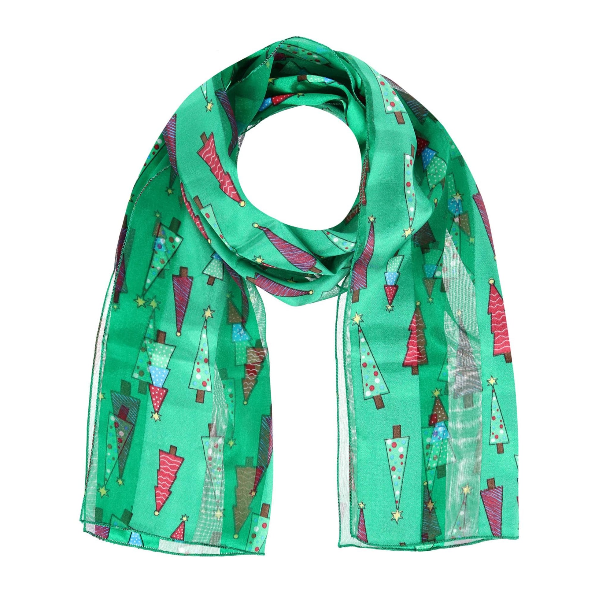 CTM® Women's Christmas Tree Holiday Print Lightweight Scarf - Green