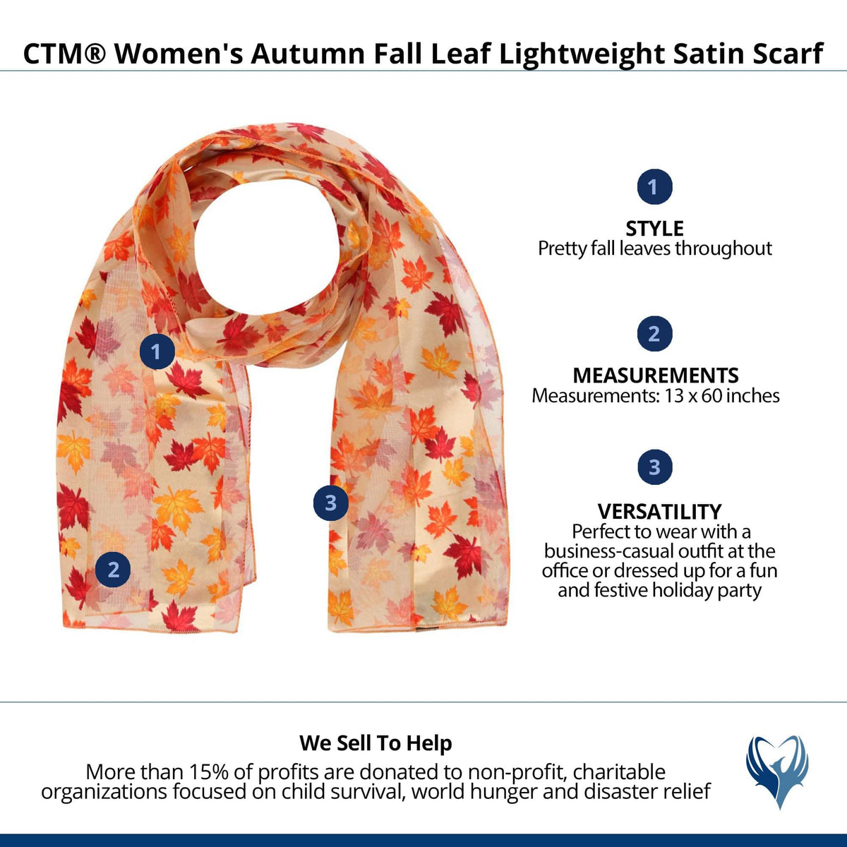CTM® Women's Autumn Fall Leaf Lightweight Satin Scarf - Beige