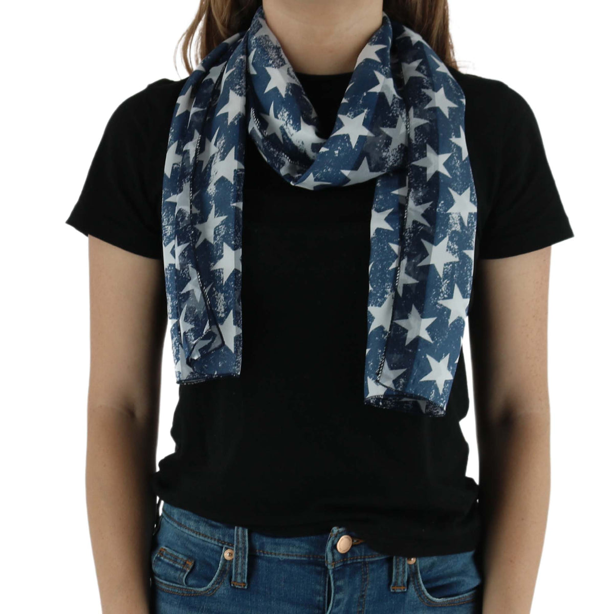 CTM® Women's Patriotic Star Print Lightweight Scarf - Navy