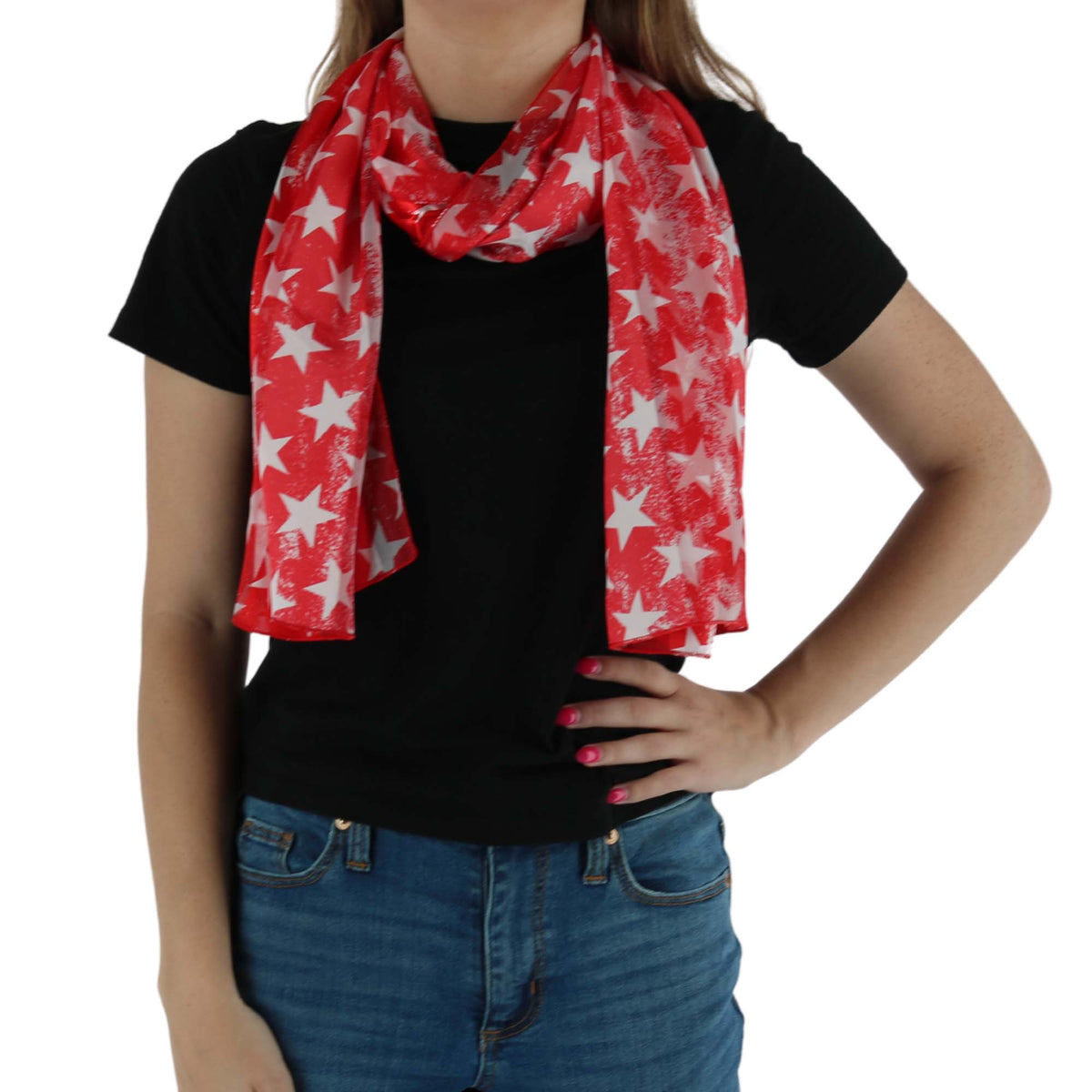 CTM® Women's Patriotic Star Print Lightweight Scarf - Red