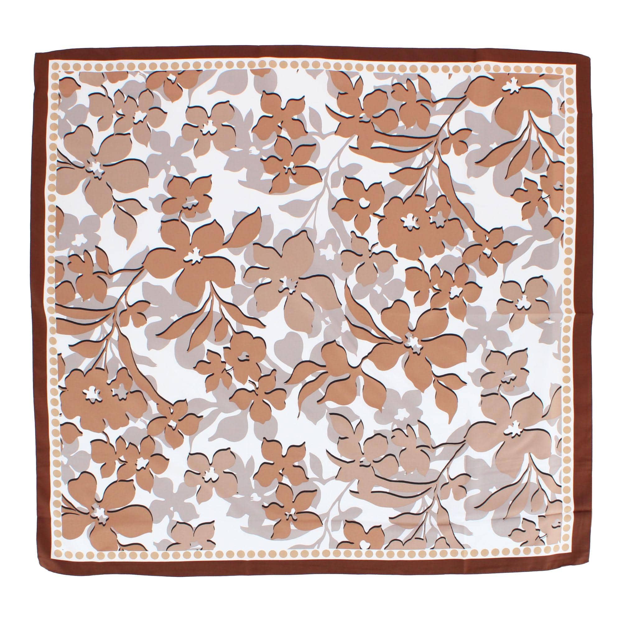 CTM® Women's Floral Pattern Print Silky Square Scarf - Brown Multi
