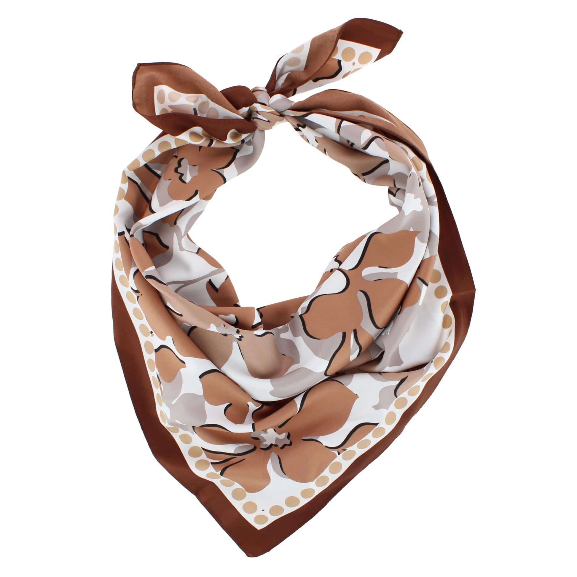 CTM® Women's Floral Pattern Print Silky Square Scarf - Brown Multi