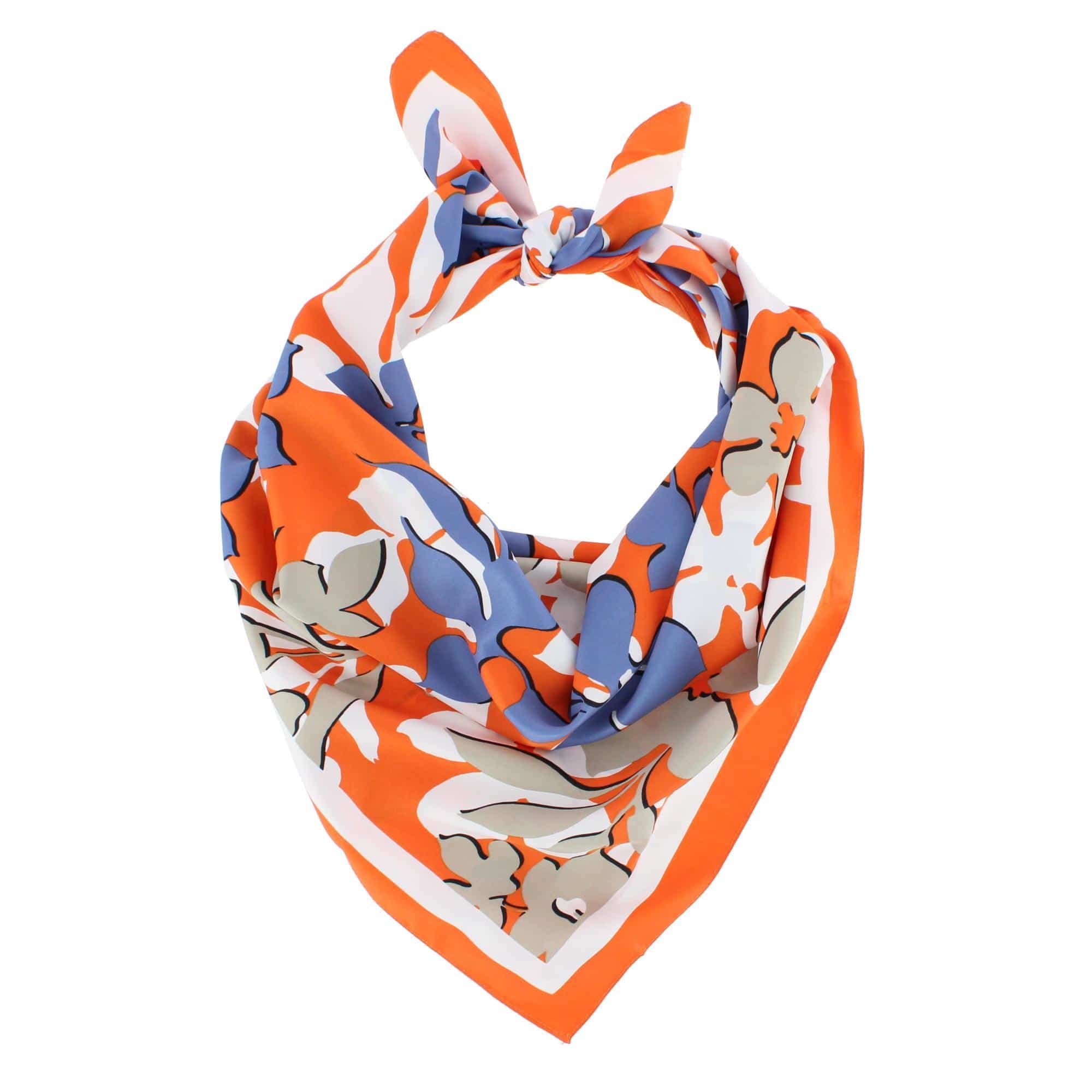 CTM® Women's Floral Pattern Print Silky Square Scarf - Orange Multi