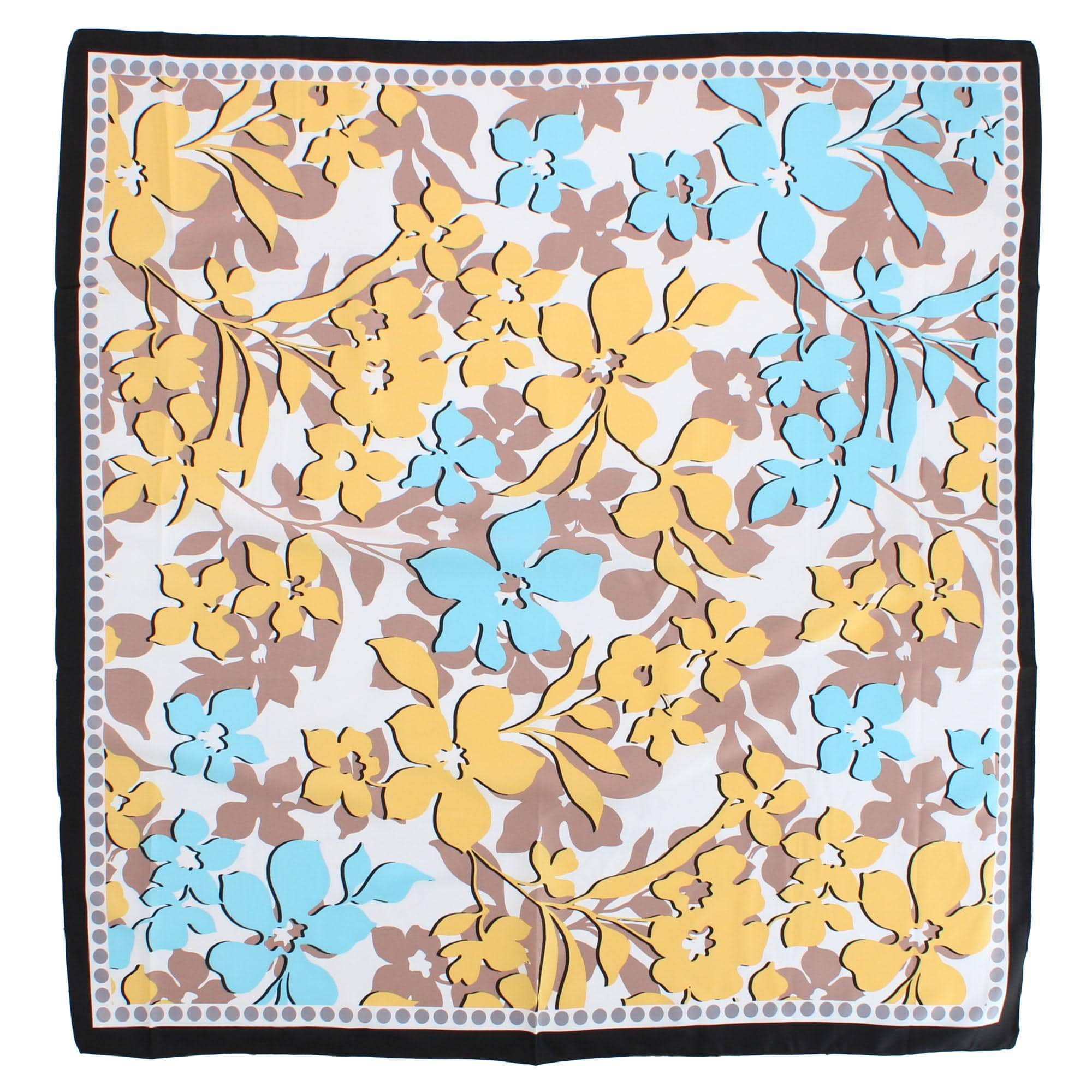 CTM® Women's Floral Pattern Print Silky Square Scarf - Yellow Multi