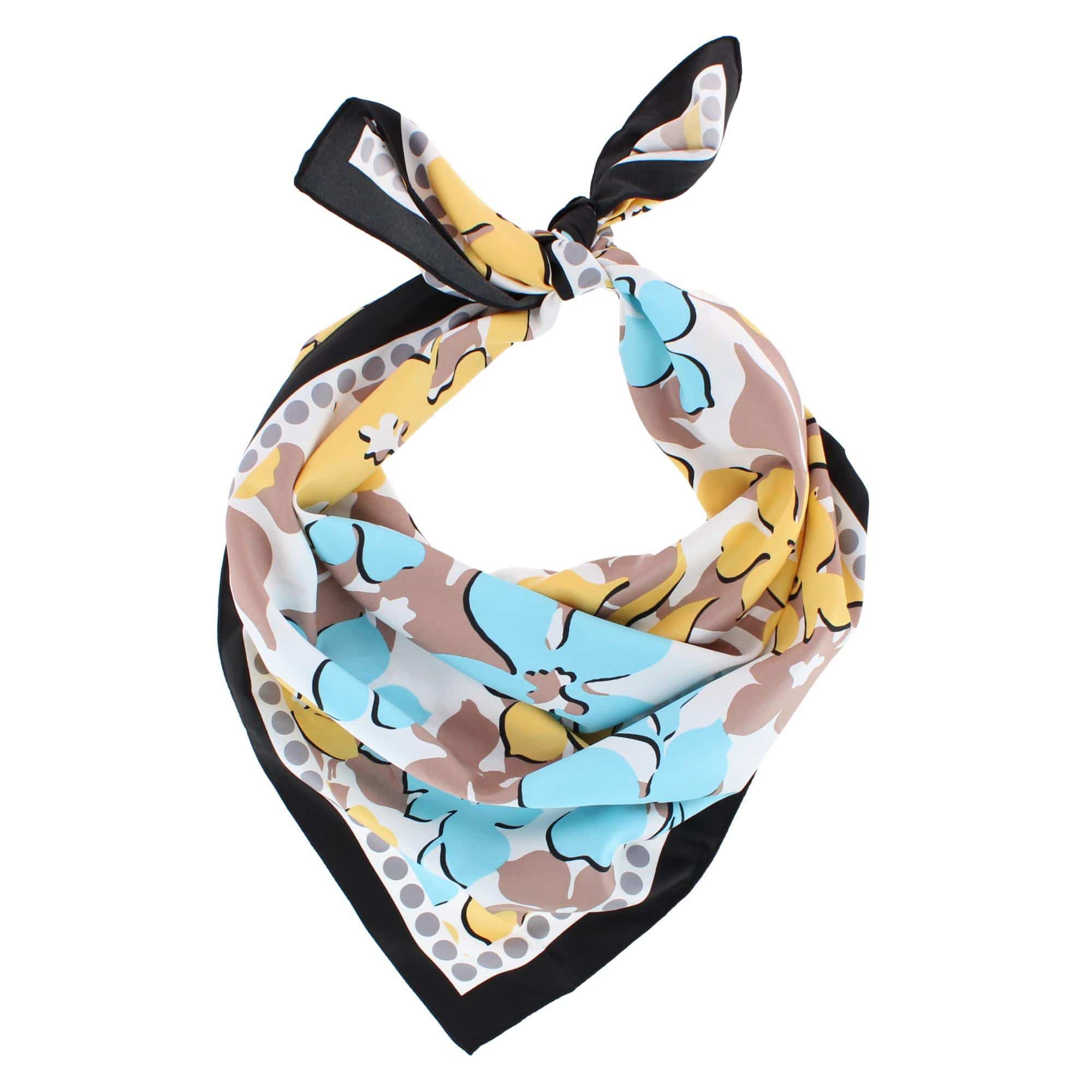 CTM® Women's Floral Pattern Print Silky Square Scarf - Yellow Multi