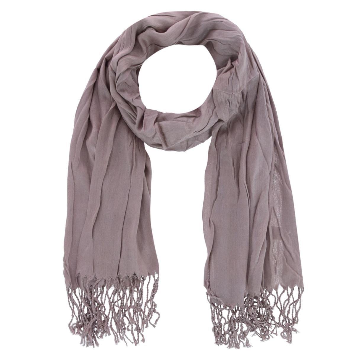CTM® Women's Solid Color Crinkle Tassel Scarf - Taupe