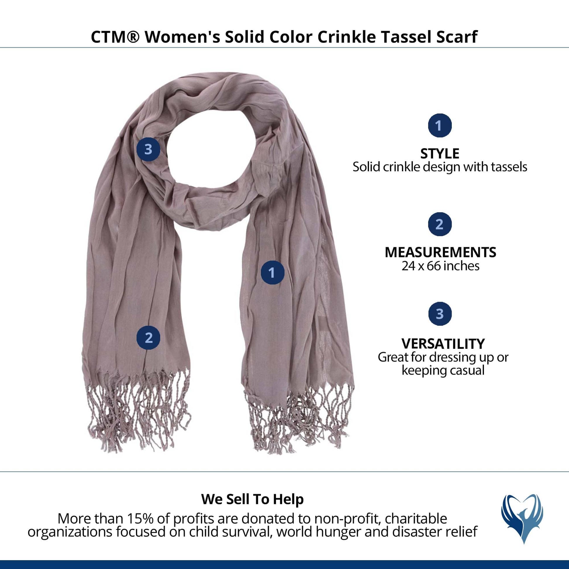 CTM® Women's Solid Color Crinkle Tassel Scarf - Taupe