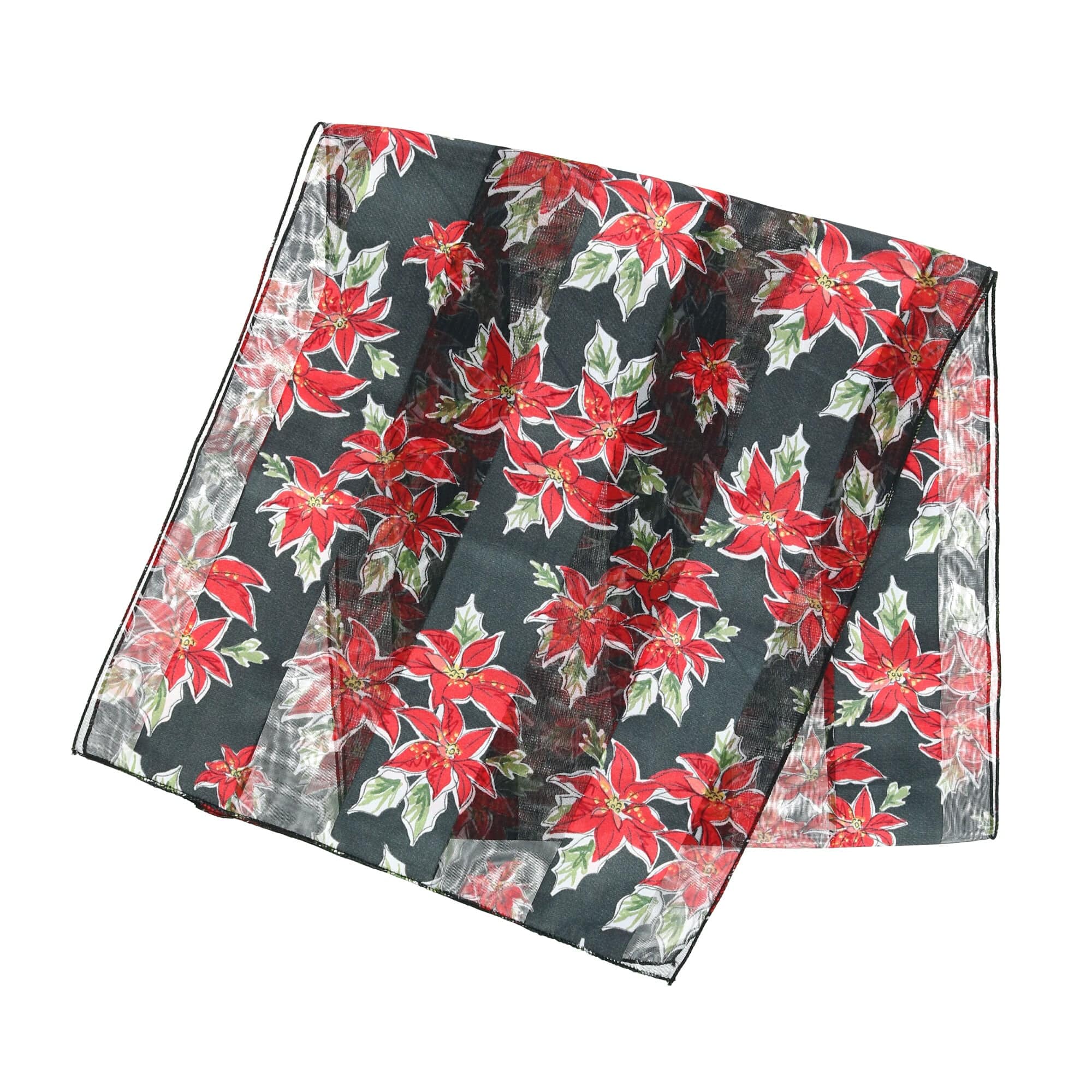 CTM® Women's Holiday Winter Poinsettia Print Lightweight Scarf - Black