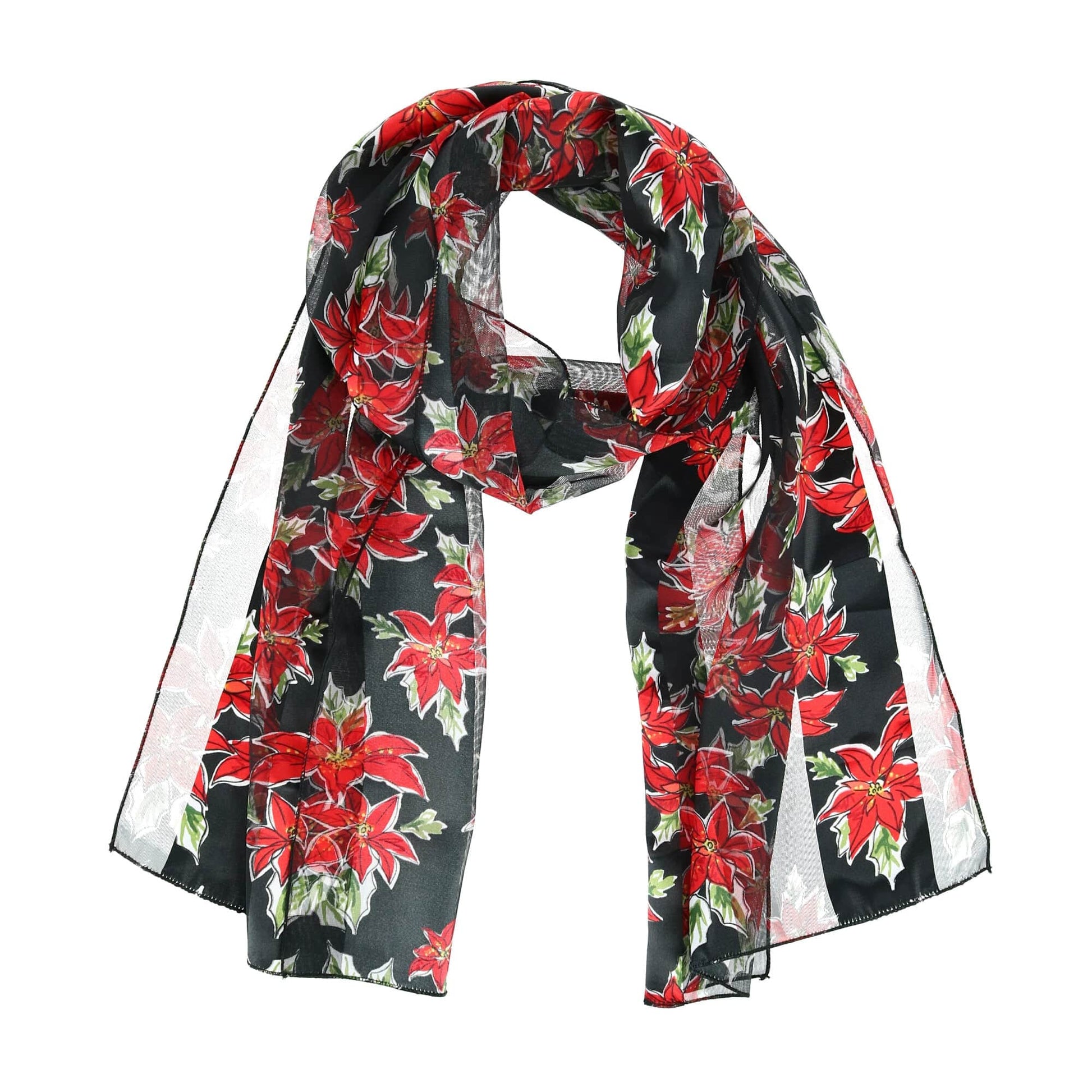 CTM® Women's Holiday Winter Poinsettia Print Lightweight Scarf - Women's Holiday Winter Poinsettia Print Lightweight Scarf