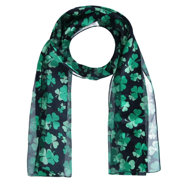 Women's Lightweight Satin St. Patrick's Clover Leaf Print Scarf