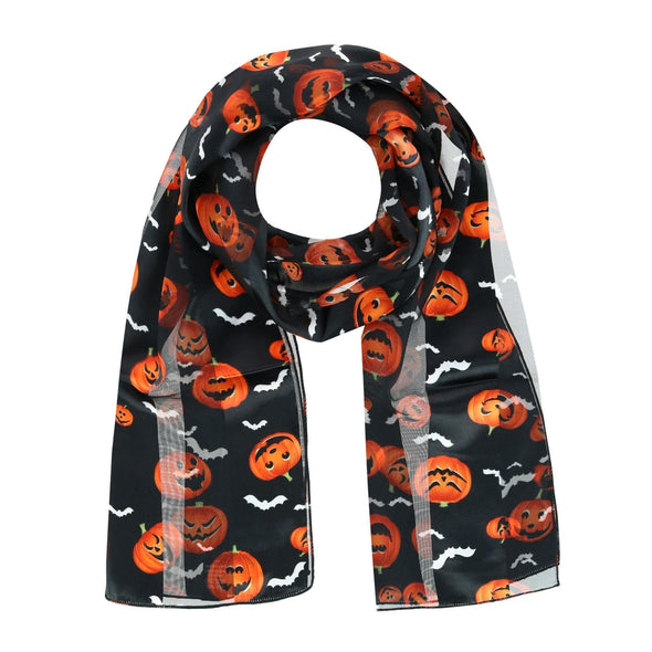 Women's Halloween Pumpkin and Bat Holiday Print Lightweight Scarf