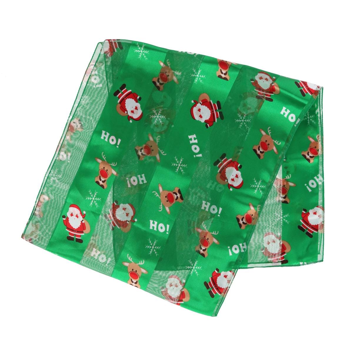CTM® Women's Holiday Santa and Reindeer Lightweight Satin Scarf - Green