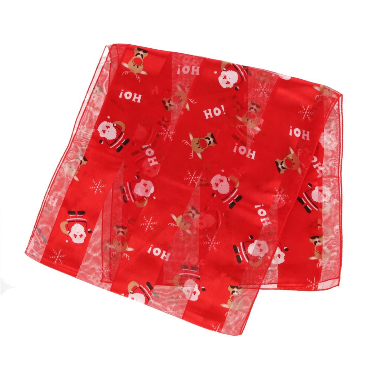 CTM® Women's Holiday Santa and Reindeer Lightweight Satin Scarf - Red