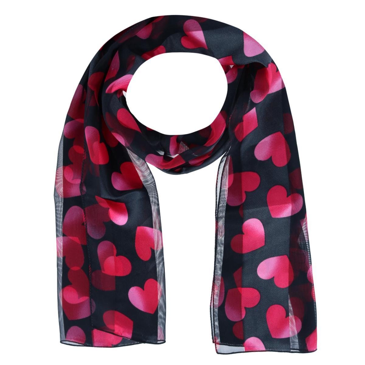 CTM® Women's Lightweight Satin Valentine's Bold Heart Print Scarf - Black
