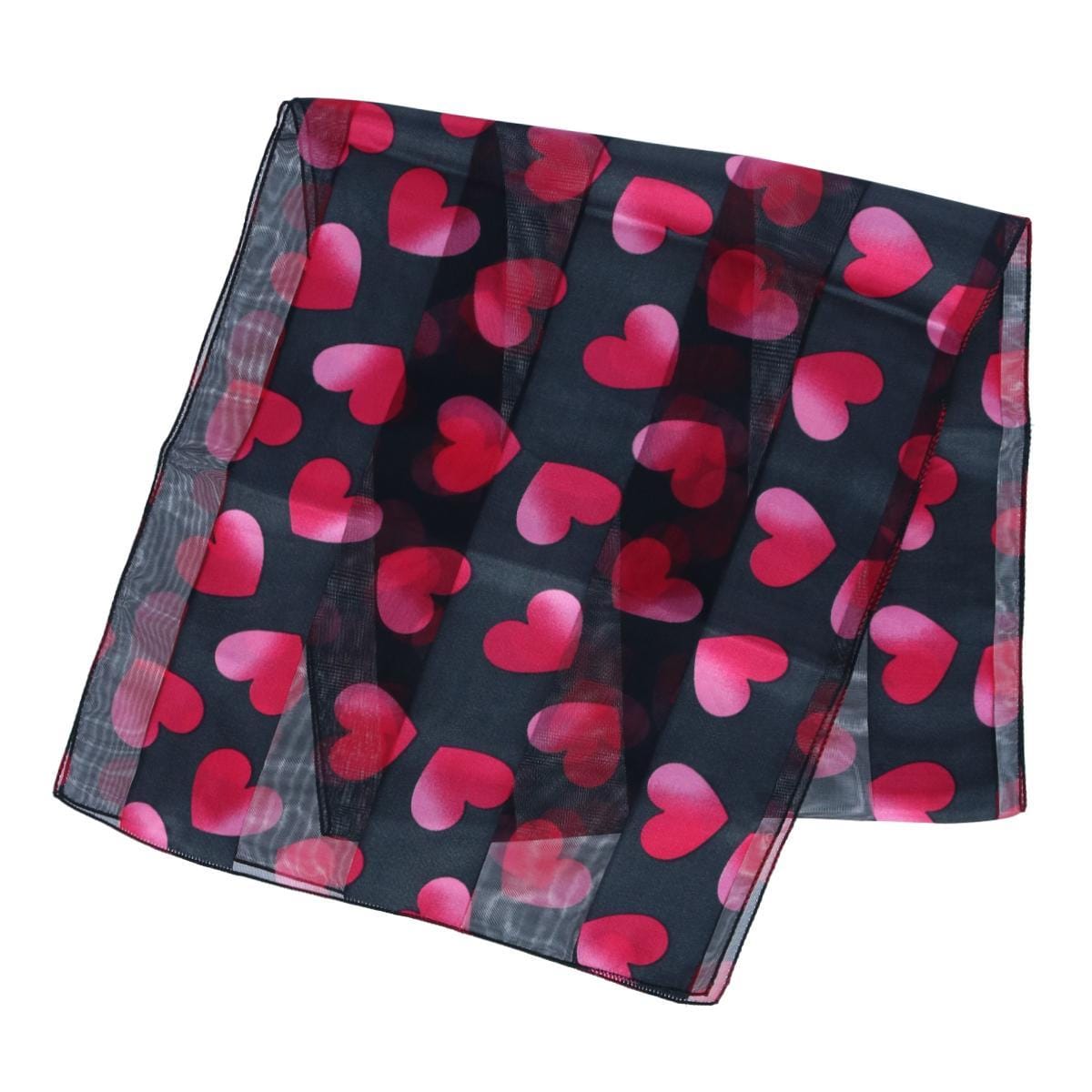 CTM® Women's Lightweight Satin Valentine's Bold Heart Print Scarf - Black