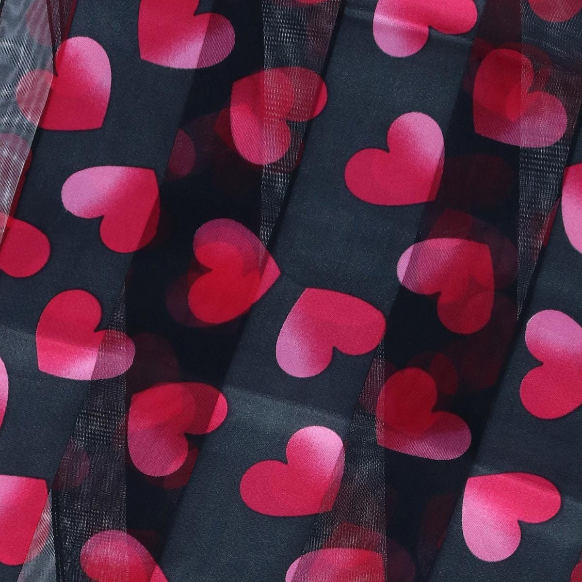 CTM® Women's Lightweight Satin Valentine's Bold Heart Print Scarf - Black