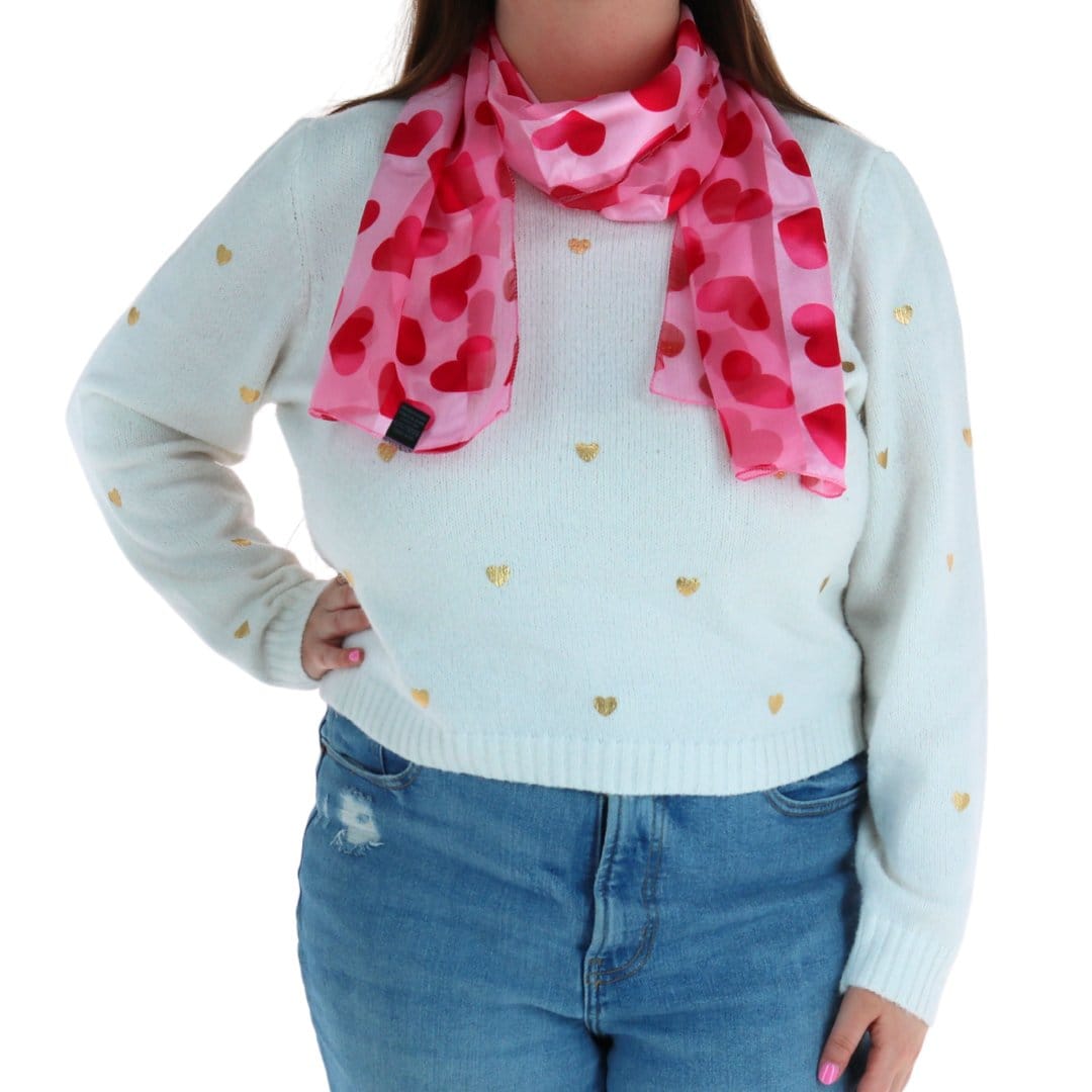 CTM® Women's Lightweight Satin Valentine's Bold Heart Print Scarf - Pink