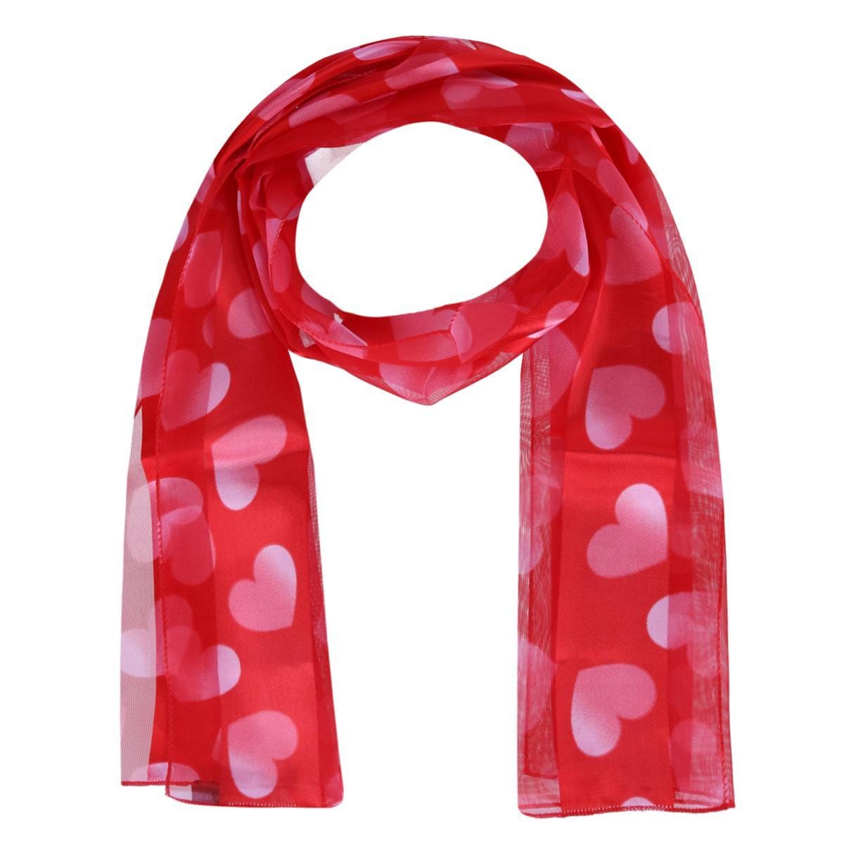 CTM® Women's Lightweight Satin Valentine's Bold Heart Print Scarf - Red
