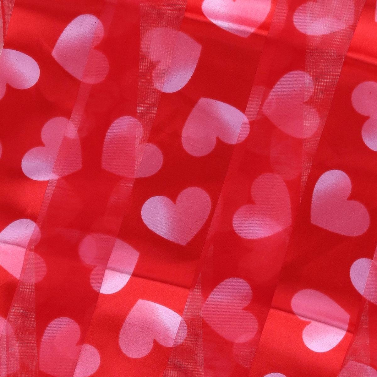 CTM® Women's Lightweight Satin Valentine's Bold Heart Print Scarf - Red